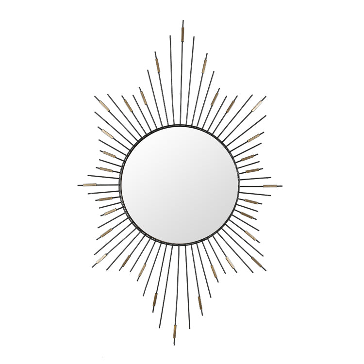 Runder Wandspiegel mit strahlenförmigem Metalldesign