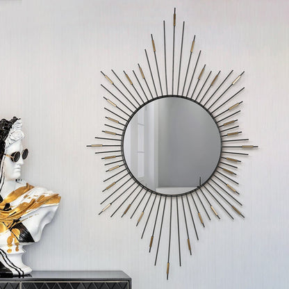 Runder Wandspiegel mit strahlenförmigem Metalldesign