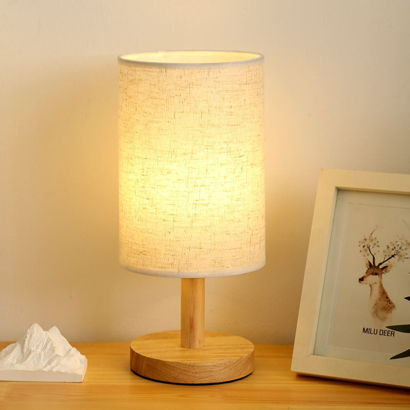 Holzsockel Stoffschirm Tischlampe